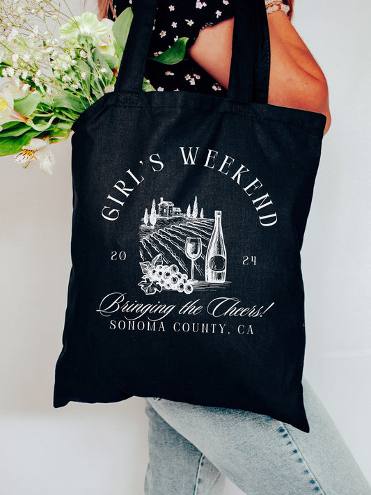 Custom Girls Weekend Tote Bag, Party Gifts for Wine Tasting Weekend -   Personalized Trendy Canvas Tote Bag, Wine Country Bag