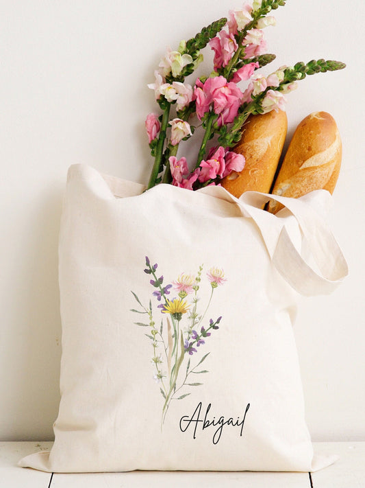 Wildflower Canvas Tote: Personalized & Stylish - Great for Bachelorette Parties, Bridesmaids or Birthday Gifts - Eco-Friendly